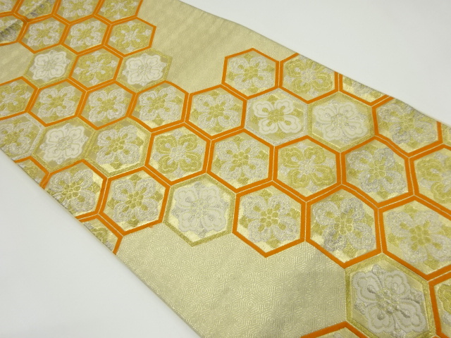 アンティーク　花亀甲模様織り出し袋帯（材料）